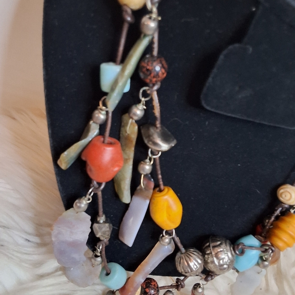 Artisan Handcrafted Double Strand Festival Necklace In Agate And Jaspers - Picture 7 of 13